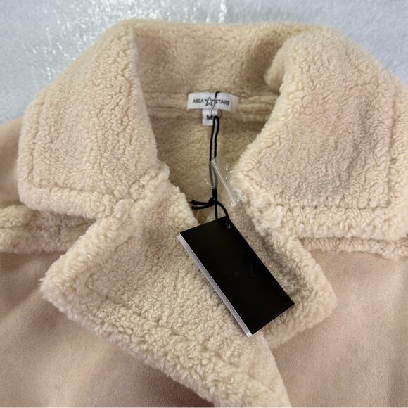 Area Stars Aurora Bomber Jacket Faux Suede Shearling Crop Boho Ivory Size M NEW - Picture 8 of 15